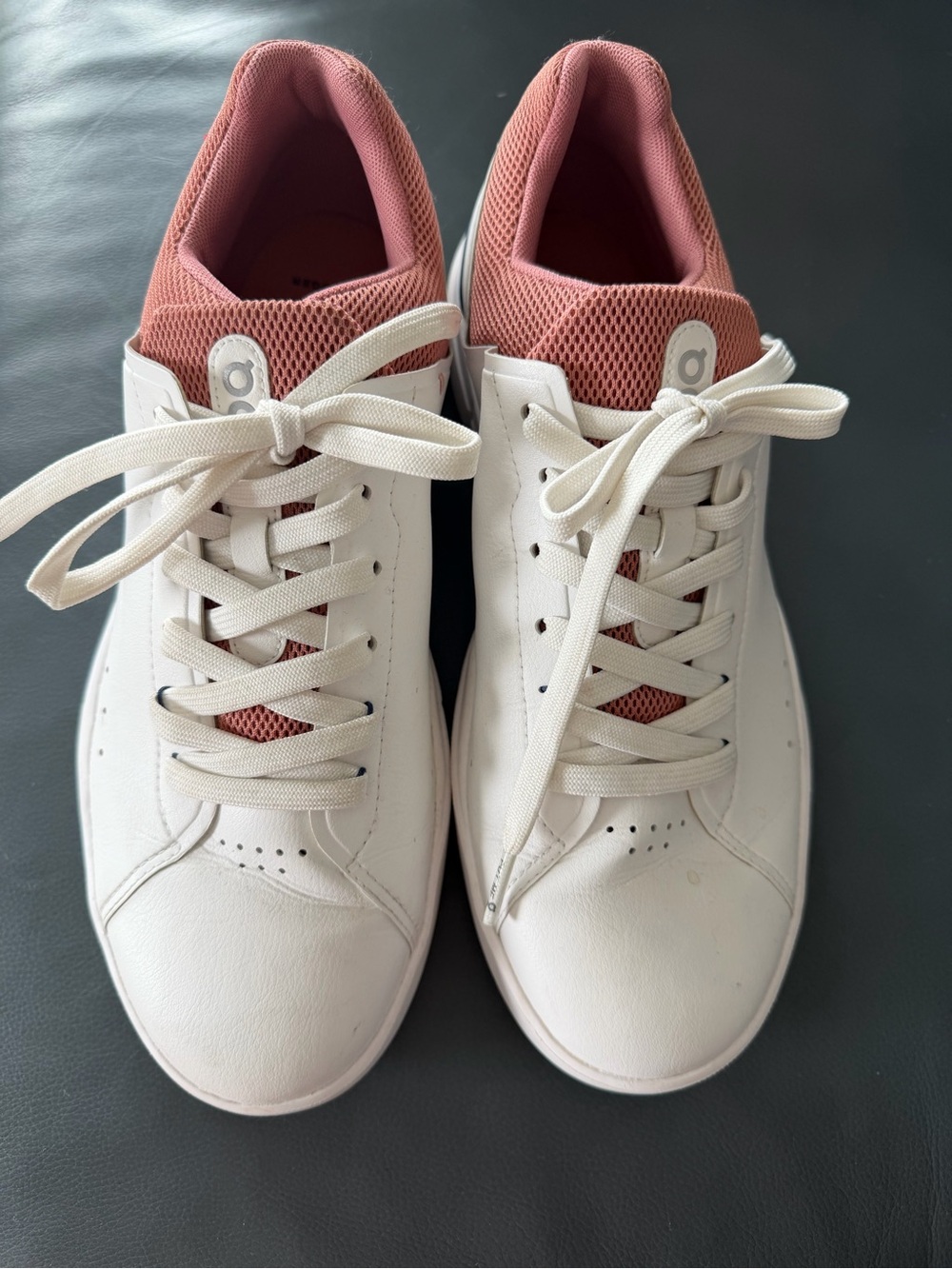 On Cloud Roger White Sneakers with Dusty Rose Mesh Collar - Women